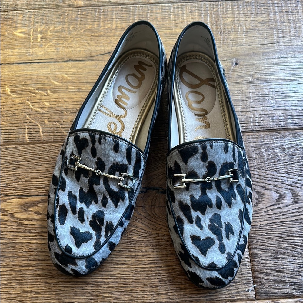 Sam Edelman Leopard Print Pony Fur Loafers - Black and Gray 8.5